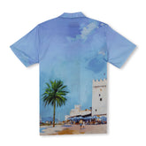 Camisa de manga corta con cuello campamento y estampado a juego